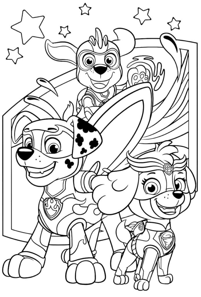 Paw Patrol Coloring Pages Mighty Pups Marshal Chase Sky Rocky