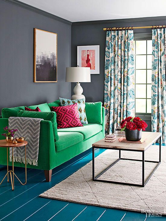 Yeşil Kanepe ile Renkli ve Modern Salon Dekorasyonu